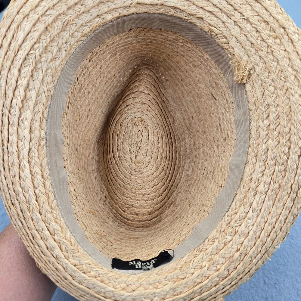 Magid Fedora Hats Unisex OS Beige Straw Braided Pinched Crown Beach Band Cap